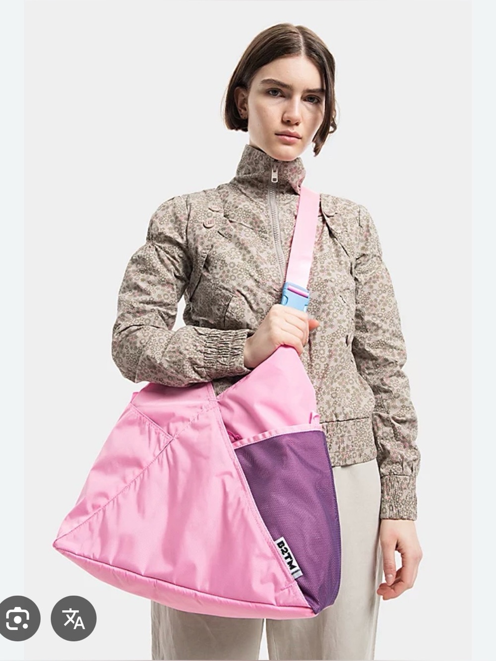 Baboon To The Moon Pink & Purple Triangle Tote Bag with Adjustable Strap